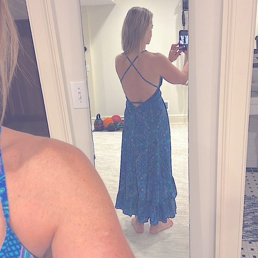 Boho Blue Silk Paisley Beach coverup/dress high/low hem